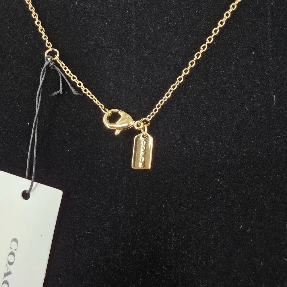 Coach Charming Charms Signature Heart Short Pendant Necklace 14K Gold Plated New